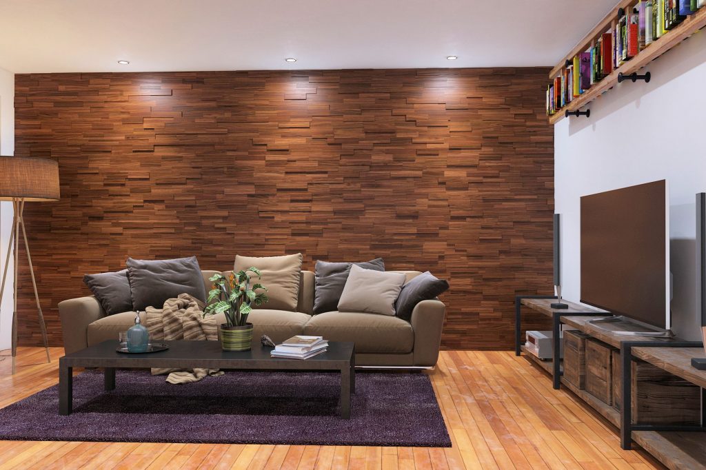 Wall panel kayu memberikan tampilan yang modern dan elegan. Sumber Courtina